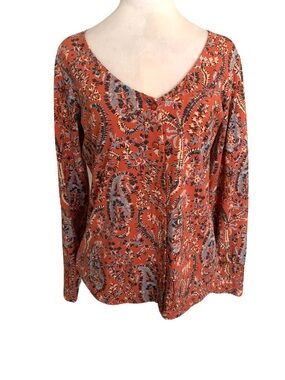 Spartina 449 Women’s Small Burnt Orange Paisley V-Neck Long Sleeve Button Top